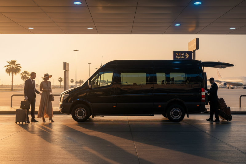 Mercedes Sprinter airport transfer chauffeur service in Dubai